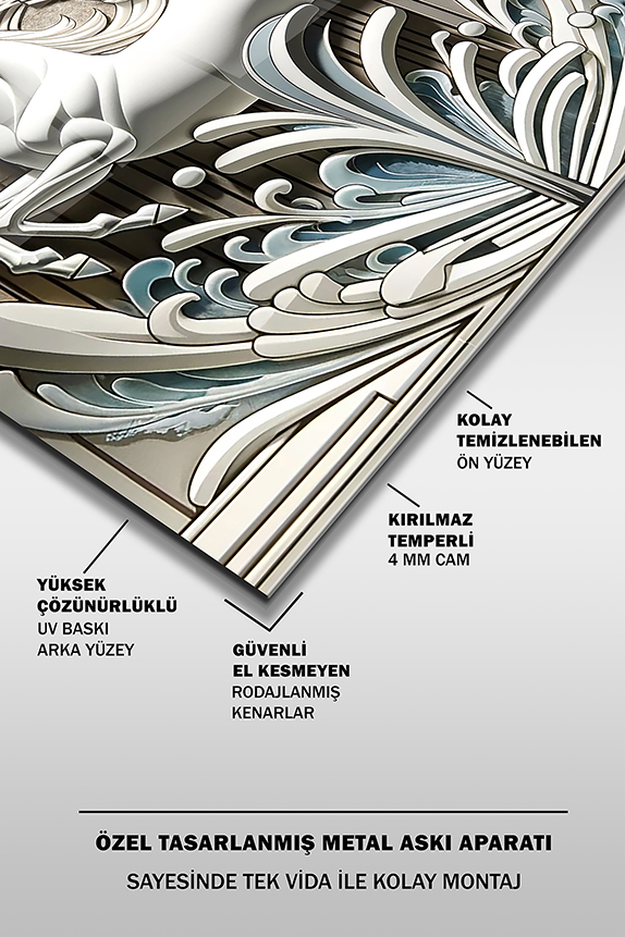 Dekoratif%20Beyaz%20Atlar%20Kare%20Cam%20Tablo