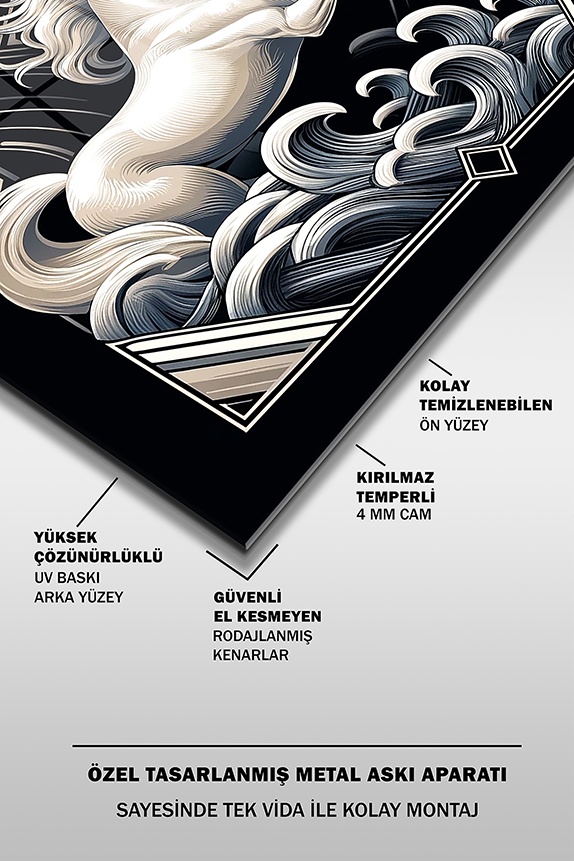 Dekoratif%20Beyaz%20At%20Kare%20Cam%20Tablo