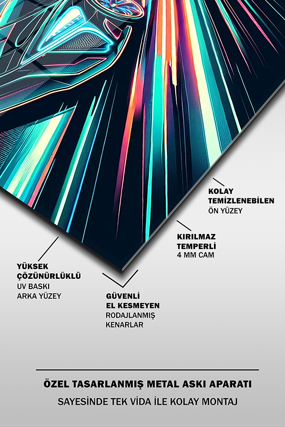 Spor%20Yarış%20Arabası%20İllustrasyon%20Dikey%20Cam%20Tablo