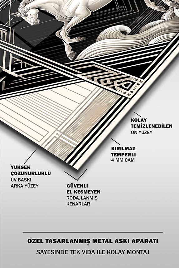 İhtişamlı%20Beyaz%20At%20Dekoratif%20Yatay%20Cam%20Tablo