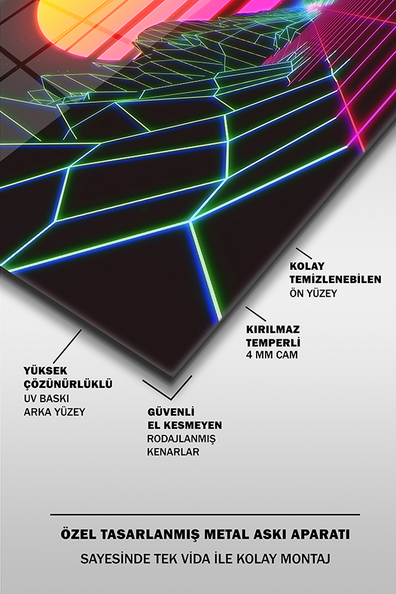 Retro%20Güneş%20Manzarası%20Dekoratif%20Yatay%20Cam%20Tablo