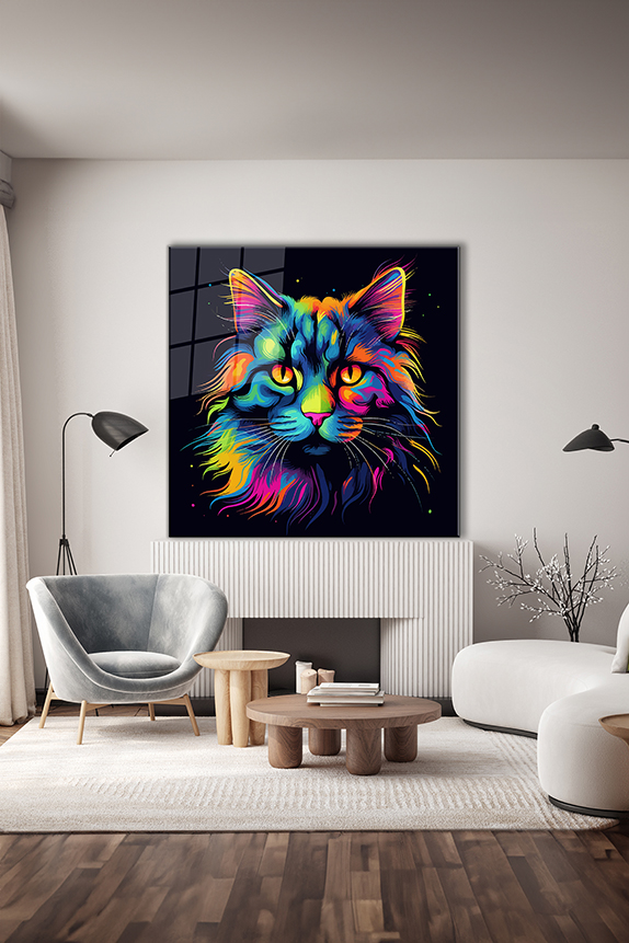 Pop%20Art%20Renkli%20Kedi%20Portre%202%20Kare%20Cam%20Tablo