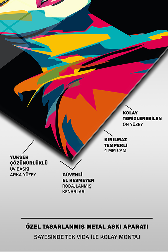 Pop%20Art%20Kısa%20Saçlı%20Kadın%20Portre%20Dikey%20Cam%20Tablo