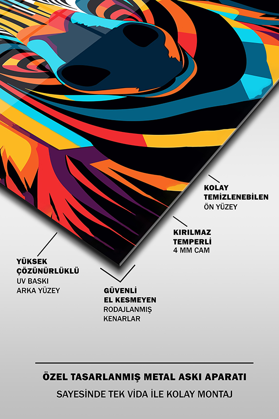 Renkli%20Zebra%20İllüstrasyon%20Dekoratif%20Dikey%20Cam%20Tablo