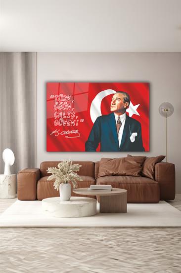 Atatürk ve Türk Bayrağı Özel Tasarım Yatay Cam Tablo