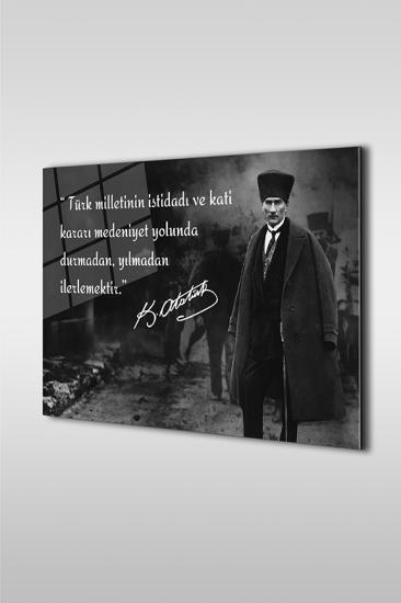 Atatürk Özel Tasarım 14 Siyah Beyaz Yatay Cam Tablo