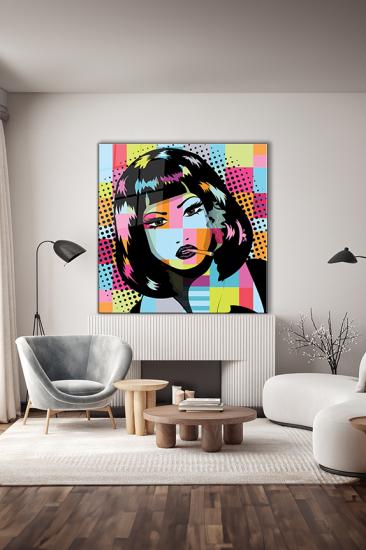 Pop Art Asyalı Kadın Portre Kare Cam Tablo